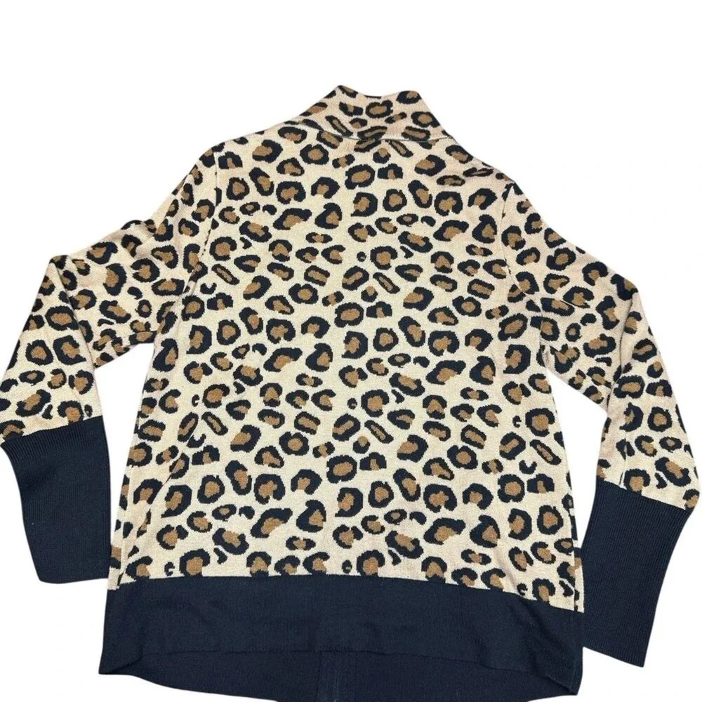Rachel‎ Zoe Beige Leopard print full zip sweater  size Large Pockets Soft
